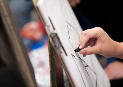 An undergraduate works on a sketch during a foundations class taught by Gail Simpson, associate professor of art, in the Mosse Humanities Building at the University of Wisconsin-Madison.