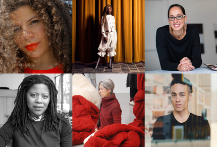 Top row: Firelei Báez, Juliana Huxtable, and Dyani White Hawk. Bottom row: Simone Leigh, Cecilia Vicuña, and Wu Tsang. Photo: United States Artists.