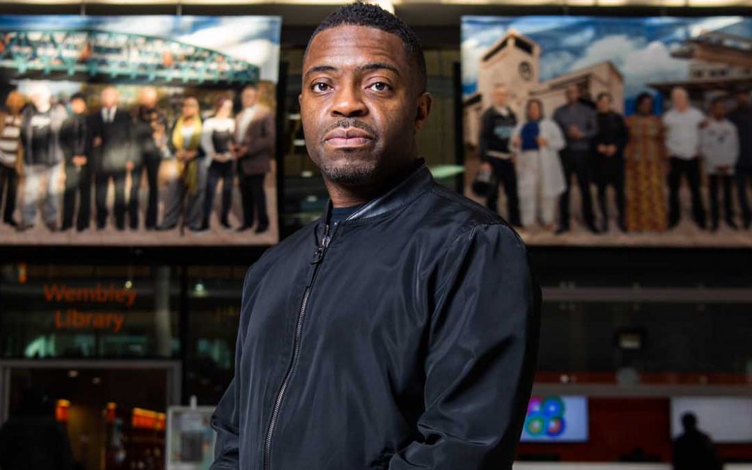 Visual artist and Harlesden-based barber Faisal Abdu’Allah stands in front of his winning entry ‘The Park Royals’ for the Old Oak and Park Royal Development Corporation (OPDC) Annual Art Commission.